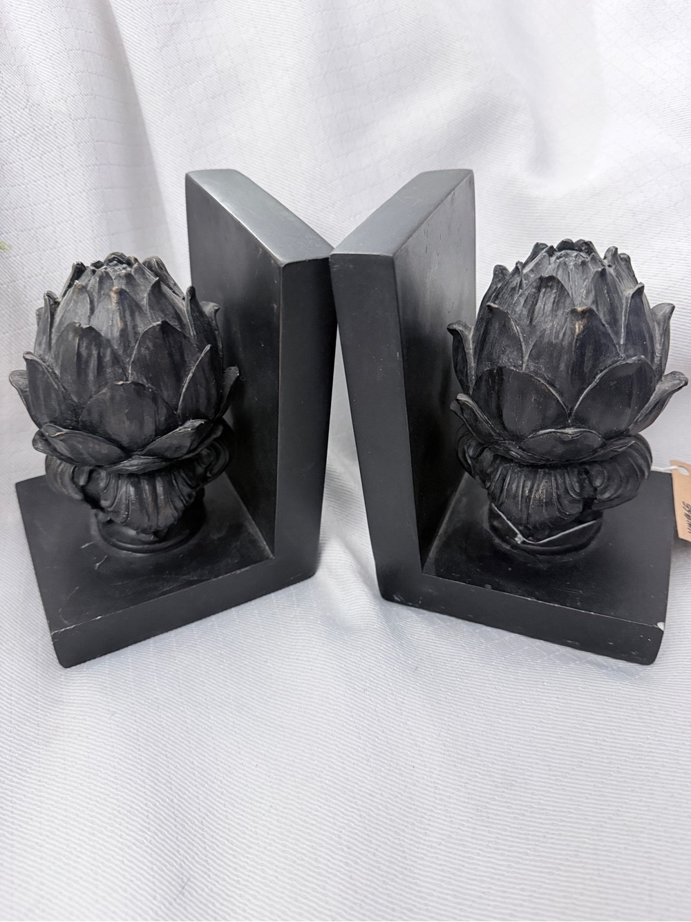 Vintage Artichoke Finial Bookends Pair Faux Bronze Resin 6.5x4x4.5 inches